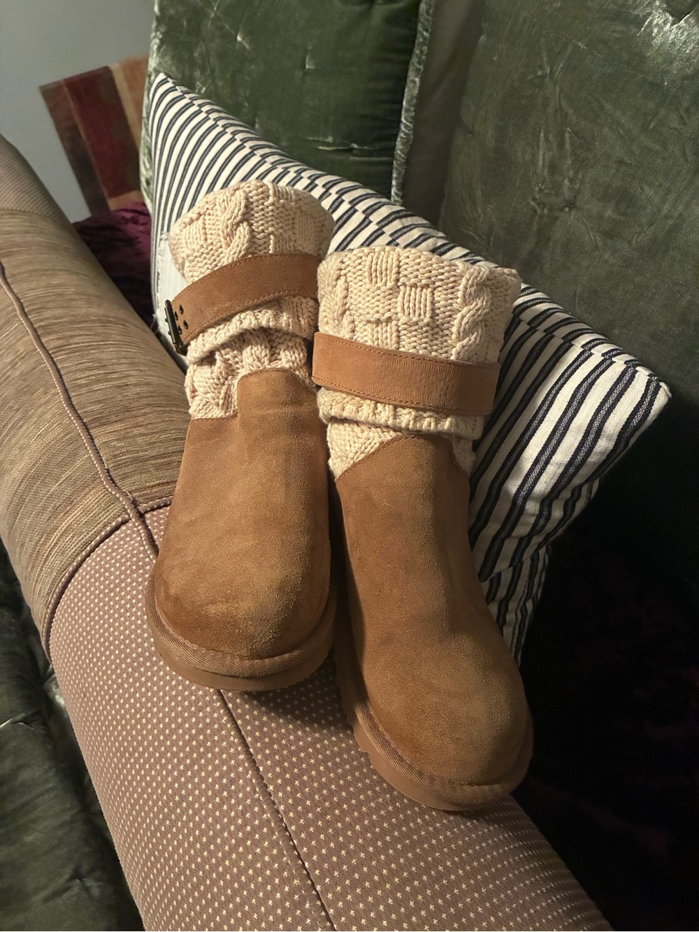 UGG Chestnut Suede Ankle Boots with Knit Cuff